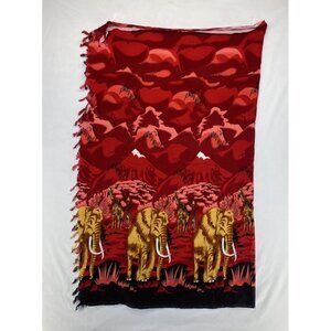 African waist wrap scarf summer cover-up Red Karibu Africa elephants Giraffes